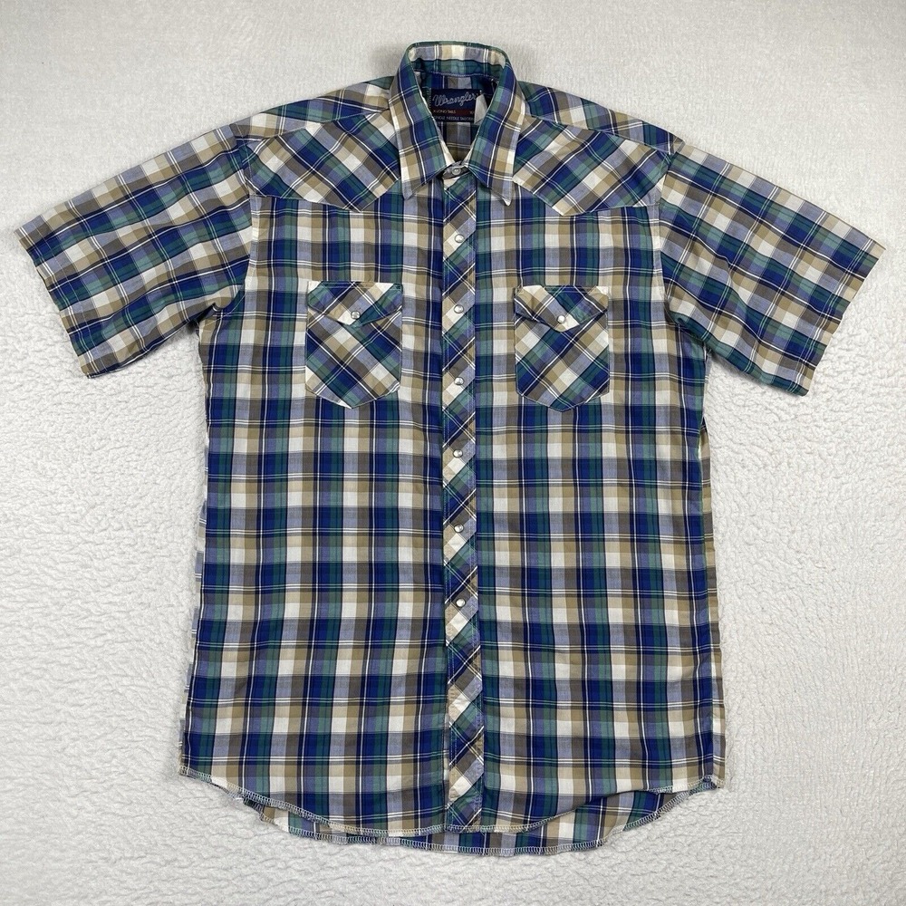 Wrangler Shirt Mens 16.5 X-Long Tails Single Needle Vintage Cowboy Pearl Snap